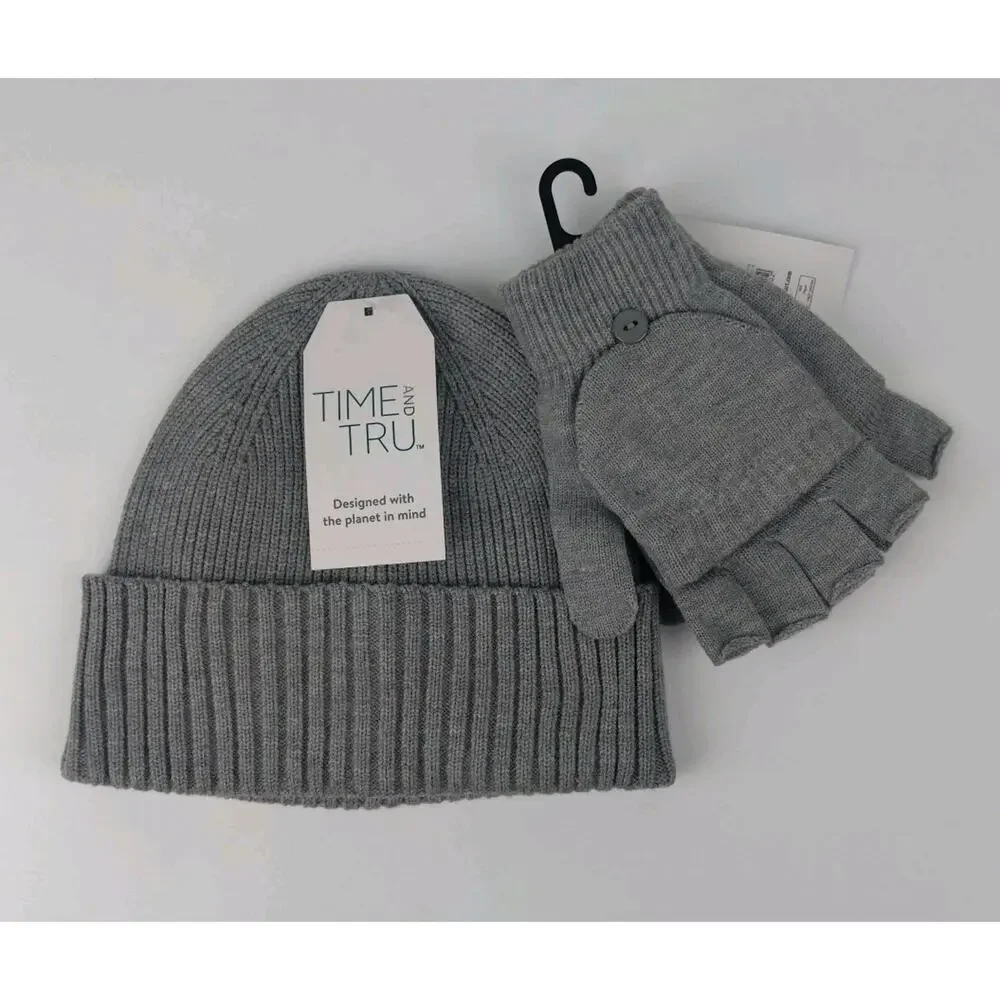 Time and Tru Women's Coordinate Beanie And Gloves, One Size Fits Most, Grey